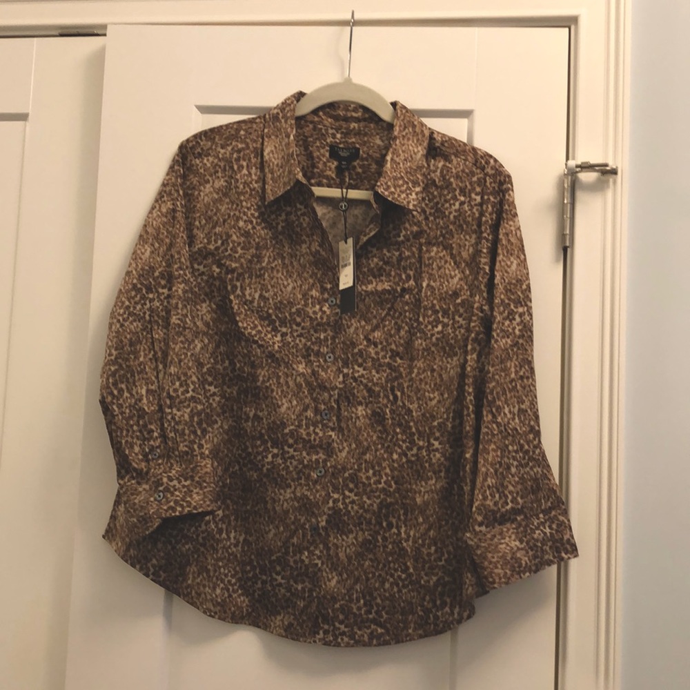 Talbots Ladies Animal print button down shirt Size 16 petite